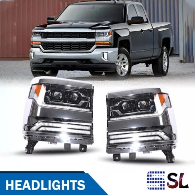 Flaw Headlights For 2016-2018 Chevy Silverado 1500 LED Sequential Projector Lamp - Image 1 of 4