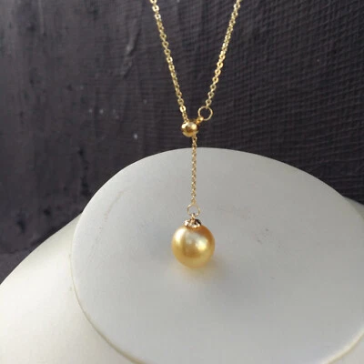 Huge AAA+  10-11mm South Sea Round Golden Pearl Pendant Necklace 18" 14k Gold P - Image 1 of 4