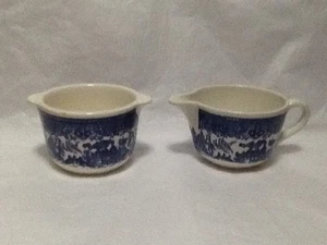 Blue Willow Open Sugar Bowl and Creamer Royal China Blue and White - Picture 1 of 4