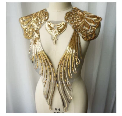 Blusa social bordada com lantejoulas douradas flores festival real dançarina aplique patch - Imagem 1 de 4