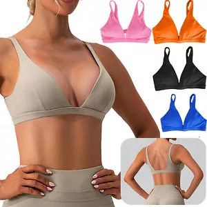 Naked Feeling Women's Deep V-Neck Open Back Sports Bras Workout Padded Yoga Bra - Picture 1 of 33