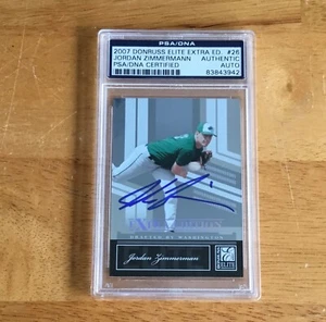 Jordan Zimmermann Tigers signed Autogramm 2007 Donruss Elite Extra RC PSA/DNA - Bild 1 von 2