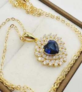 Damen Herz Anhänger mit Kette Brillant Diamant,Saphir,750 Gelbgold 18KT,Neu{ - Bild 1 von 12