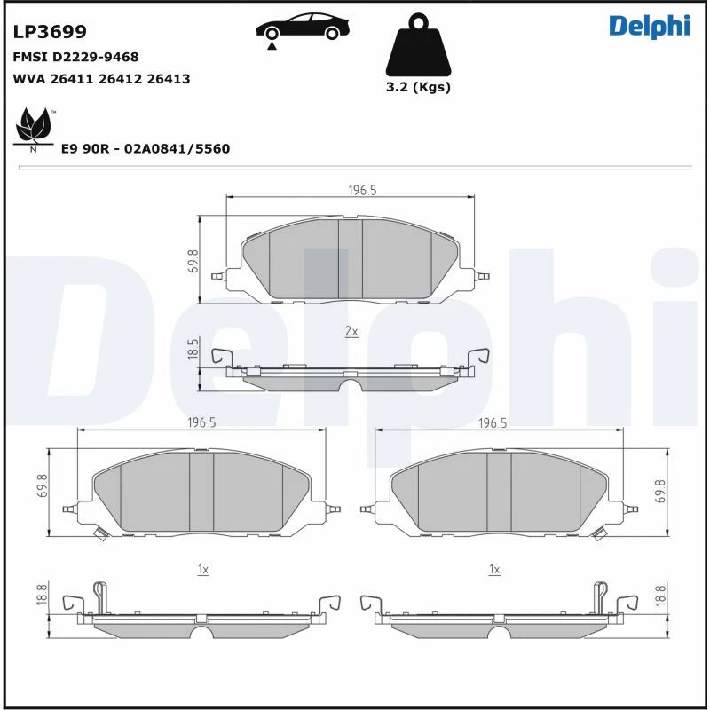 DELPHI LP3699 Kit de plaquettes de frein, frein à disque pour FORD USA - Photo 1/1