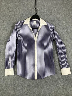 Camisa de vestir Brooks Brothers para mujer 6 azul blanco a rayas sin planchar elástica ajustada Foto 1 de 4