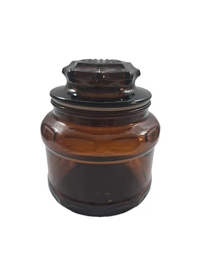 Vintage Dark Amber Brown Glass Apothecary Jar Starburst Lid - Image 1 of 4