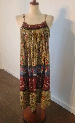 Handmade Woven Cotton Floral Spaghetti Strap Layering Dress M/L Antique Look  - Image 1 of 4
