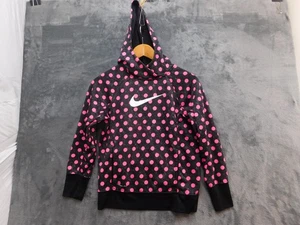 Nike Hoodie Girls Large Black Pink Therma-FIT Polka Dot Fleece Swoosh 839184-667 - Picture 1 of 13