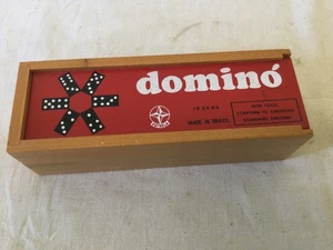 Estrella Wooden Box of Black and White Dominoes with Sliding Lid - Picture 1 of 3