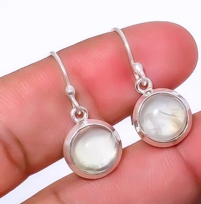 Ювелирные серьги ручной работы из стерлингового серебра 925 пробы с пренитом 1,09 дюйма E7773-56 - Изображение 1 из 4