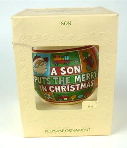 Hallmark 1981 Son Satin Ornament - in Box - A Son Puts the Merry in Christmas - Picture 1 of 5