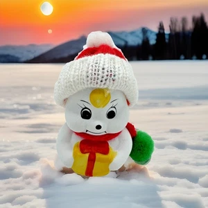 Snow Bells Handcrafted Bisque Porcelain Snowman Ornament Bell Knitted Hat Scarf - Picture 1 of 7
