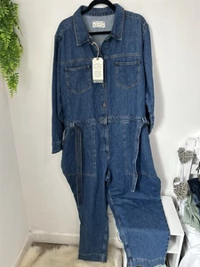 Fat Face Imogen Boilersuit Blue Uk 24 Regular Long Sleeves Buttons Tie Waist NWT - Picture 1 of 14