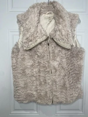 Chaleco Fever Talla Grande Marfil Suave Imitación Piel Cremallera Frontal Capucha Cuello Foto 1 de 4