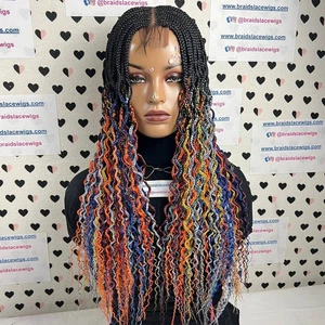 Lace Closure Top Cornrow Wavy Curls Rainbow Box Braids Braided Curly Wig Multi - Picture 1 of 10