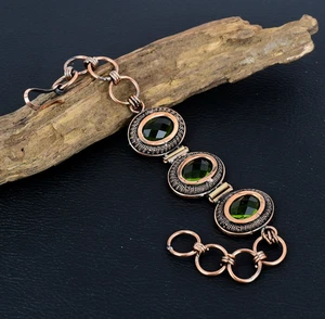 Peridot Handmade Gemstone Copper Wire Wrap Adjustable Bracelet Gift For Love - Picture 1 of 5