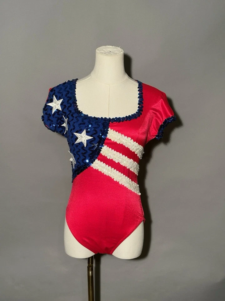Vintage América Vermelho Branco E Azul 4 de Julho Lantejoulas Femininas Unitard Pequena Estrela - Imagem 1 de 4