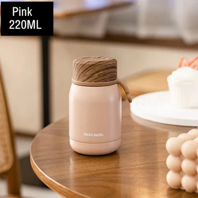 Mini garrafa térmica de aço inoxidável 220 ml com tampa de madeira portátil café chá copo - Imagem 1 de 4