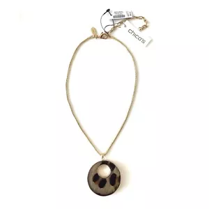 CHICO'S Animal Print Pendant Necklace REVERSIBLE Gloss Black ADJUSTABLE - Picture 1 of 9
