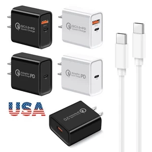 USB/TYPE-C+USB/TYPE C Fast Rapid Charger Cube Block &3ft Cable For Apple iPhone - Picture 1 of 26