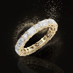Diamond Eternity Band Radiant Cut Wedding 18K Yellow Gold 3 Ct Lab Grown E F VS - Picture 1 of 10
