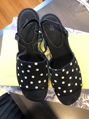 LifeStride Women's Stretch Fabric Slingback Block Heel-Black w/White Dots Sz 10M - Image 1 of 4
