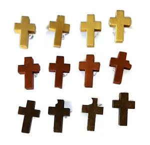 Wood CROSS Religious Push Pins Set of 12 Handmade Decorative Home Office Church - Picture 1 of 3