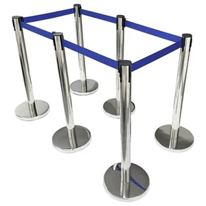 6PCS Silver Stanchion with Blue Belt Posts Covers Bases Stainless Steel Fences - Picture 1 of 19