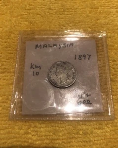 1897 Queen Victoria Straits Settlements 5 Cents seltene Silbermünze ss + KM10 - Bild 1 von 2