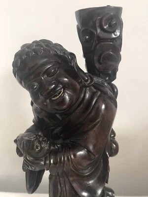 A Chinese Lacquered Boxwood Okimono of a Fisherman - A/F - 40 cm Tall  - Image 1 of 4