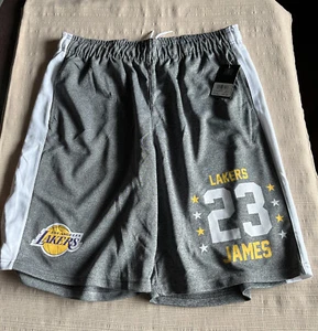 Los Angeles Lakers Gray NBA Shorts Lebron James 23 Men's XL NWT $40 - Picture 1 of 5