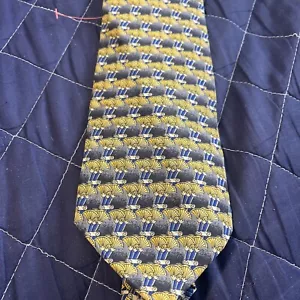 Metropolitan Museum Of Art Men's Necktie Flowers Fans Yellow Grays - Picture 1 of 4