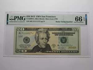 $20 2013 Fancy Radar Serial Number Federal Reserve Currency Note Bill #71111117 - Picture 1 of 4