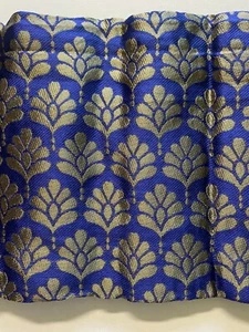 JACQUARD BROCADE FABRIC-saree blouse piece-N BLUE Golden 36"X29"-floral banarsi - Picture 1 of 10