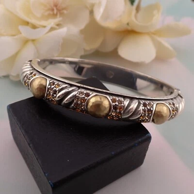 Brazalete Brazalete Brighton Oro Pavé Cristal Bola Oro 7" Cable Retorcido Bisagras Foto 1 de 4