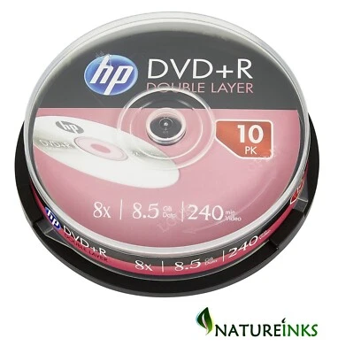 10 HP Blank DVD+R DL Double Layer 8.5GB 8x Discs DRE00060-3 Cakebox - Image 1 of 3