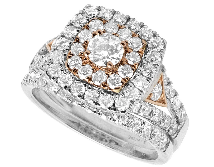 Women's 14K Two-Tone Gold Genuine Diamond Cluster Engagement Ring Wedding Ban... - Image 1 of 4
