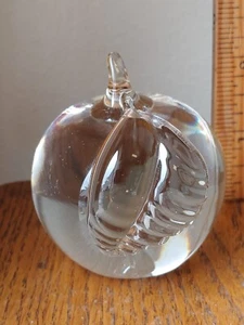 Clear Glass Apple Paperweight Stem Leaf Small Size 2.5x 2 7/8" Table Decor Great - Picture 1 of 4