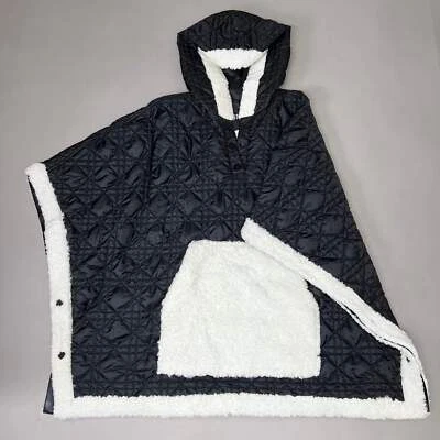 MITCHIES Nylon Poncho w/ Curly Lamb & Piping Canada Fur Womens SZ S Black POMK68 - Image 1 of 4