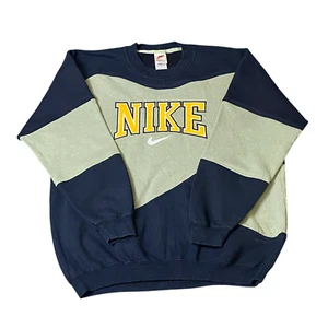 Nike Reworked Sweatshirt Mens L Green Black Embroidered Spellout Logo Vtg Y2K - Picture 1 of 4