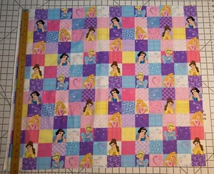 Disney Princess Patchwork Squares Cotton Fabric OUT OF PRINT 25" x 29" - Picture 1 of 3