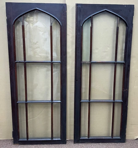 Matched Pair Antique Gothic Revival Bookcase, Cabinet Glass 9 Panel Doors, c1860 Cover