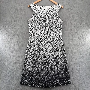 Calvin Klein Dress Women 8 White Black Dot Sheath Sleeveless Knee Length Stretch - Picture 1 of 11