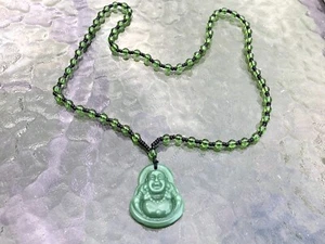 Fortune Green Buddha Pendant Necklace - Elegant Beaded Design, Lucky Gift - Picture 1 of 6