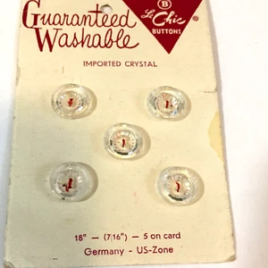 LE CHIC NOS VINTAGE ON CARD IMPORTED CRYSTAL 5 BUTTONS GERMANY 7/16" - Picture 1 of 1