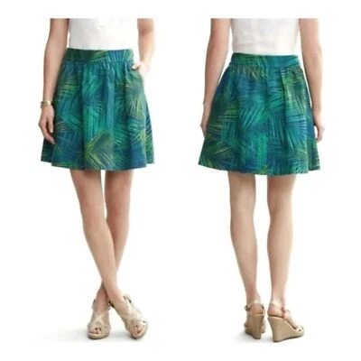 Minifalda Banana Republic Mythic azul tópica estampado de palma mezcla de lino línea A 14 Foto 1 de 4