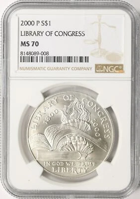 2000-P Library of Congress Silver Dollar $1 NGC MS70 - Image 1 of 4