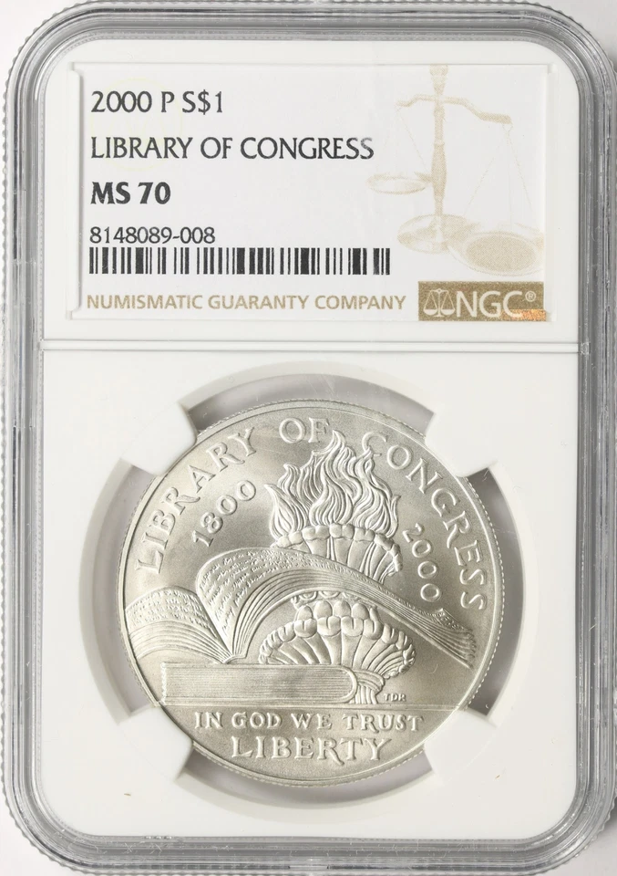 2000-P Library of Congress Silver Dollar $1 NGC MS70 - Image 1 of 4