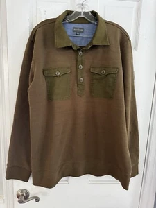 L.L. Bean Men’s Sz XL Olive Green Signature Thick Slim Fit Pockets 1/4 Button - Picture 1 of 5
