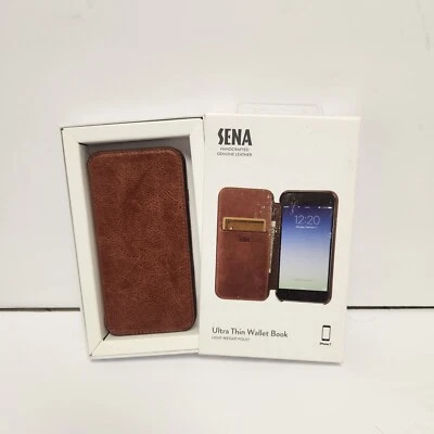 Capa de couro marrom conhaque artesanal livro carteira ultrafina Sena para iPhone 7 - Imagem 1 de 4